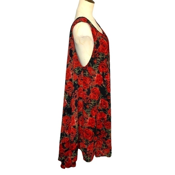 CROCUS Black Red Floral Chiffon Shift Dress Asymmetrical Lagen Look Free Size - Picture 2 of 12